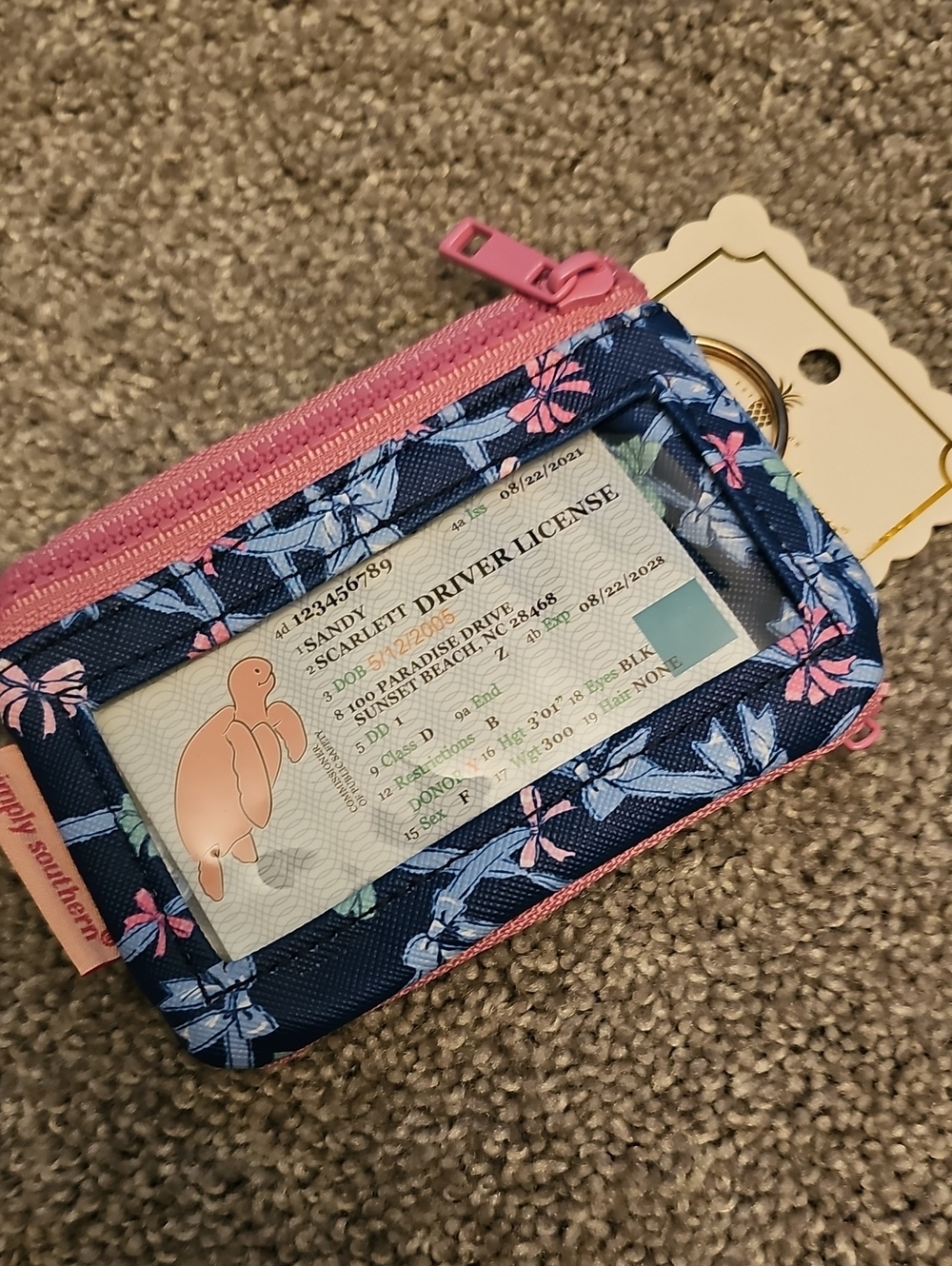 K5🔹️Simply Southern Navy Floral ID Wallet with Pink Trim and Keyring